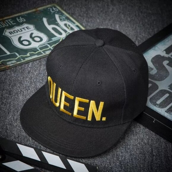Queen. Snapback Hat Classic Flat Brim Baseball Cap Black, Yellow Letters, King - Picture 2 of 5